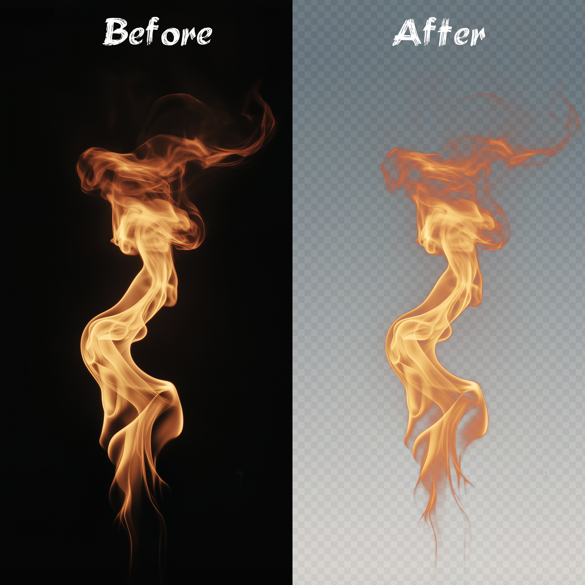 We extracted the foreground flames from the image, preserving every detail, and can freely change the background color for them.