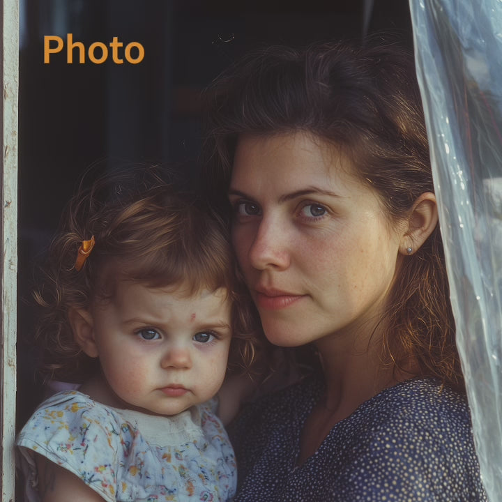 The video showcases how we transformed an image into a video. The original image depicts a mother holding her daughter. After converting it into a video the mother first smiles at the camera and then turns to smile at her daughter. This image-to-video service turns beautiful moments into a warm and precious memory.